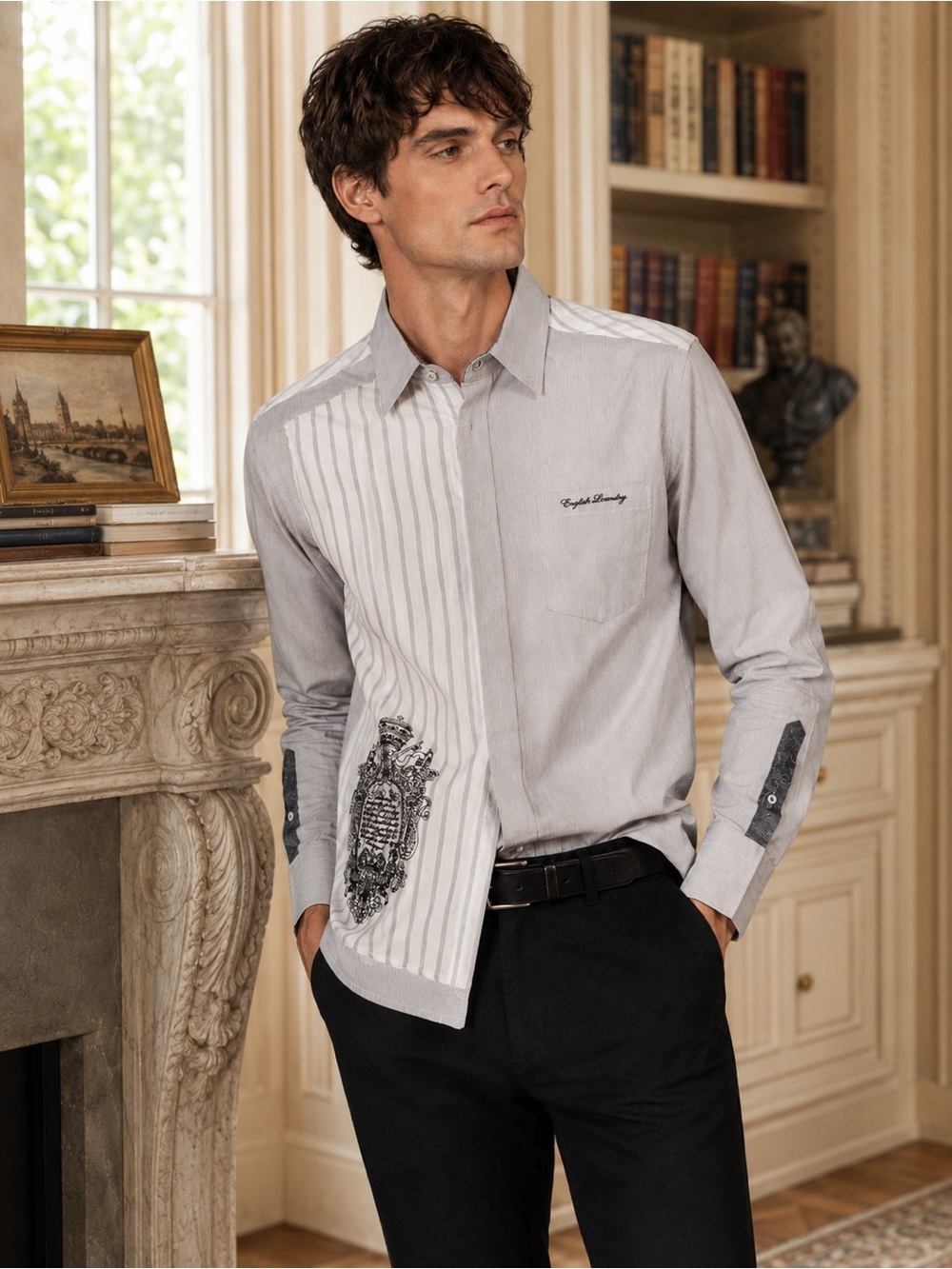 English Laundry Embroidered Crest Shirt S